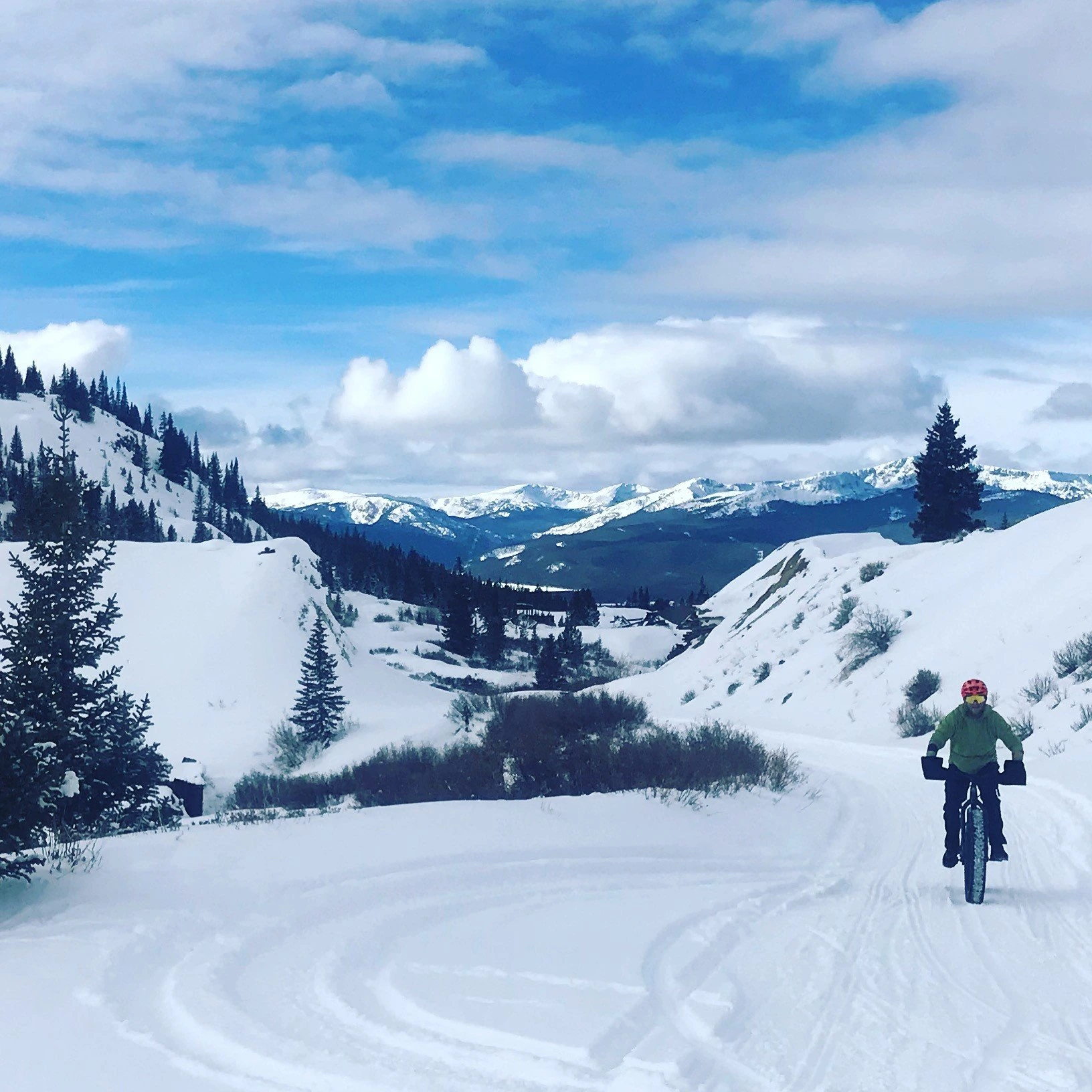 A fat-bike rider on Leadville’s snowy East Side trails.